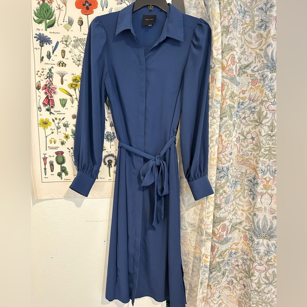 Alex Marie Navy Long Sleeve Dress with Tie Waist